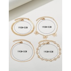 4 piezas Pulsera tobillera con accesorio de mariposa