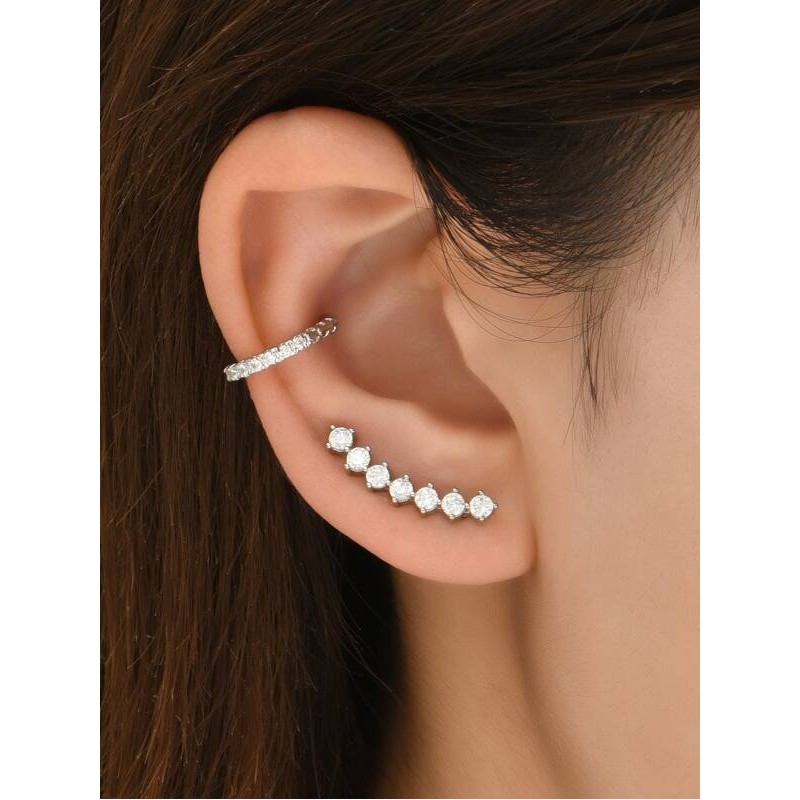 Pendientes de botón con diseño de circón & 1 pieza Cuff de oreja